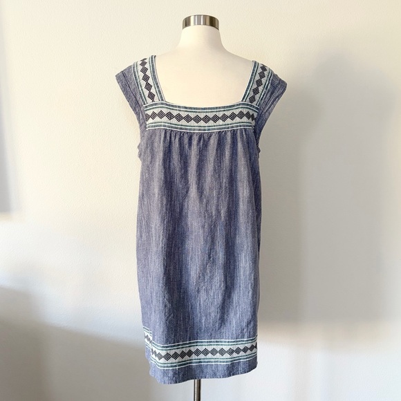 Faherty Hailee Embroidered Dress Navy Jacquard Large L - Picture 7 of 9